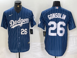 Men's Los Angeles Dodgers #26 Tony Gonsolin Navy Blue Pinstripe Stitched MLB Cool Base Nike Jerseys