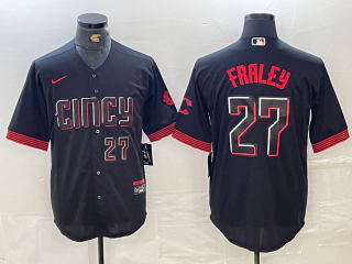 Men's Cincinnati Reds #27 Jake Fraley Number Black 2023 City Connect Cool Base Stitched Jersey