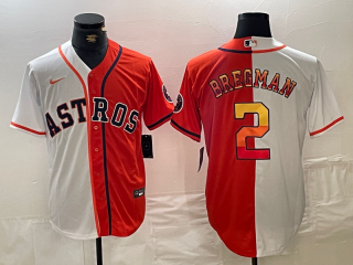 Men's Houston Astros #2 Alex Bregman White Orange Split Stitched Baseball Jersey