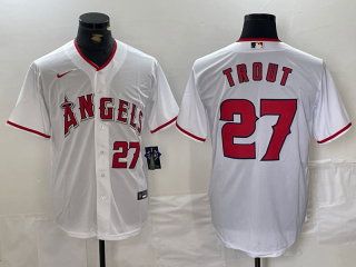 Men's Los Angeles Angels #27 Mike Trout White Cool Base Nike Jersey