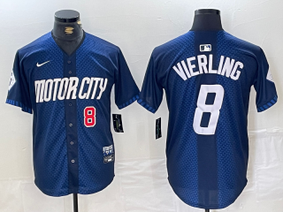 Men's Detroit Tigers #8 Matt Vierling Number Navy 2024 City Connect Cool Base Limited Stitched Jersey