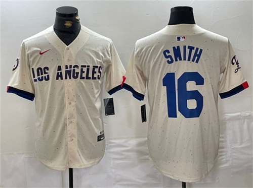 Men's Los Angeles Dodgers #16 Will Smith Cream Stitched Baseball Jersey