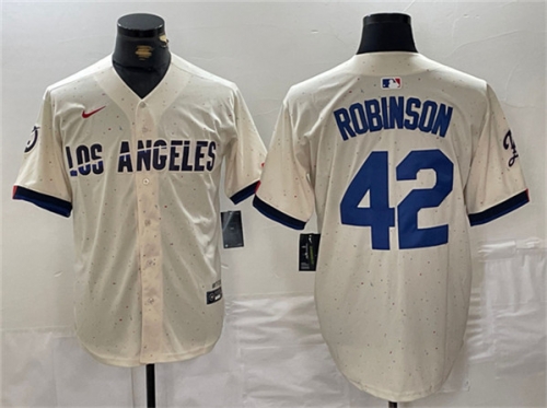 Men's Los Angeles Dodgers #42 Jackie Robinson Cream Stitched Baseball Jersey