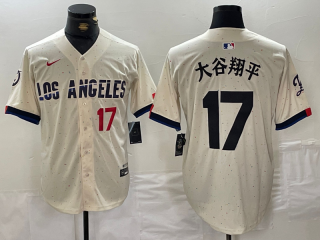 Mens Los Angeles Dodgers #17 大谷翔平 Cream Stitched Baseball Jersey