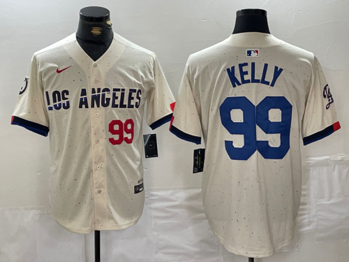 Men's Los Angeles Dodgers #99 Joe Kelly Number Cream 2024 City Connect Limited Stitched Jersey