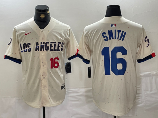 Men's Los Angeles Dodgers #16 Will Smith Number Cream 2024 City Connect Limited Stitched Jersey