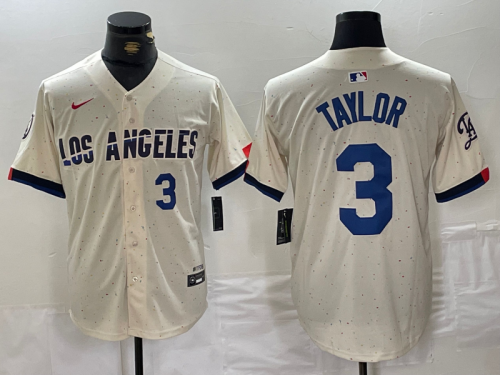 Men's Los Angeles Dodgers #3 Chris Taylor Number Cream 2024 City Connect Limited Stitched Jerseys