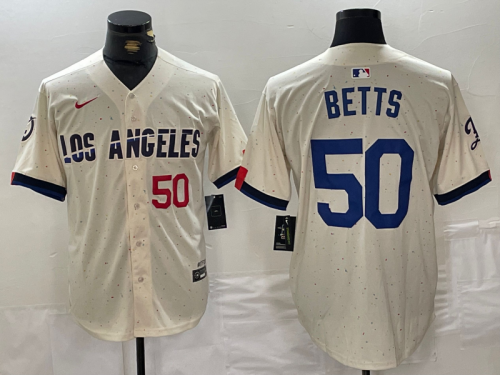 Men's Los Angeles Dodgers #50 Mookie Betts Number Cream 2024 City Connect Limited Stitched Jersey