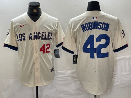 Men's Los Angeles Dodgers #42 Jackie Robinson Number Cream 2024 City Connect Limited Stitched Jersey