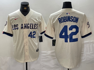 Men's Los Angeles Dodgers #42 Jackie Robinson Number Cream 2024 City Connect Limited Stitched Jerseys