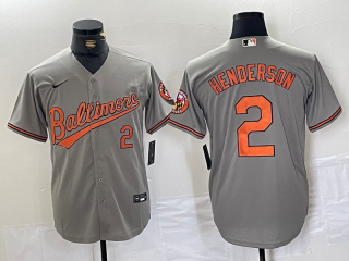 Men's Baltimore Orioles #2 Gunnar Henderson Number Grey Stitched Cool Base Nike Jersey