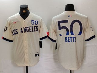 Men's Brooklyn Dodgers #50 Mookie Betts Cream 2024 City Connect Limited Stitched Baseball Jersey