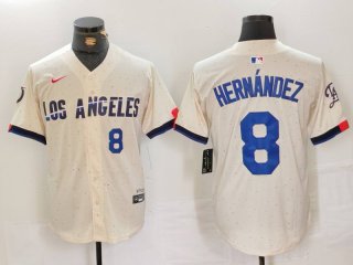 Men's Los Angeles Dodgers #8 Kike Hernandez Number Cream 2024 City Connect Limited Stitched Jersey