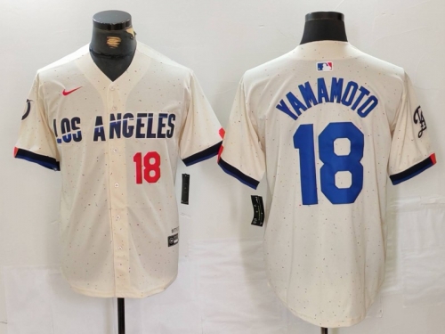 Men's Los Angeles Dodgers #18 Yoshinobu Yamamoto Number Cream 2024 City Connect Limited Stitched Jerseys