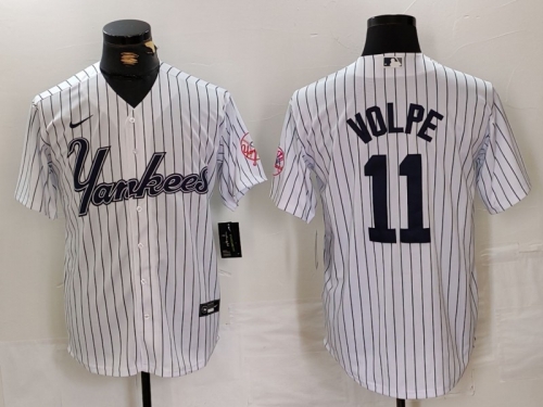 Men's New York Yankees #11 Anthony Volpe White Pinstripe Fashion Cool Base Jersey