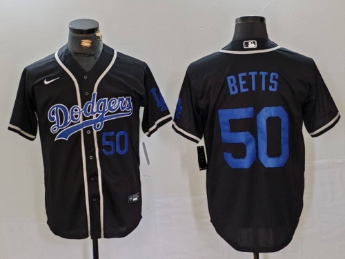 Men's Los Angeles Dodgers #50 Mookie Betts Number Black Cool Base With Patch Stitched Baseball Jerseys