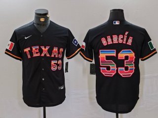 Men's Texas Rangers #53 Adolis Garcia Black Rainbow Mexico Cool Base Stitched Jersey