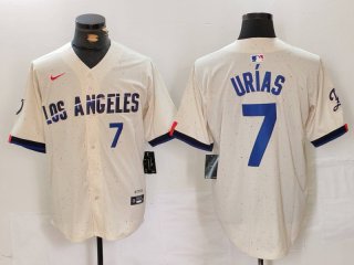 Men's Los Angeles Dodgers #7 Julio Urias Number Cream 2024 City Connect Limited Stitched Jerseys