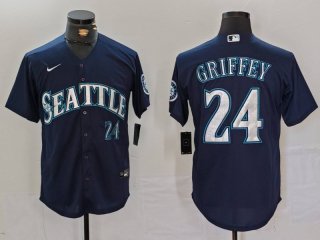 Men's Seattle Mariners #24 Ken Griffey Jr Navy Cool Base Stitched Baseball Jersey