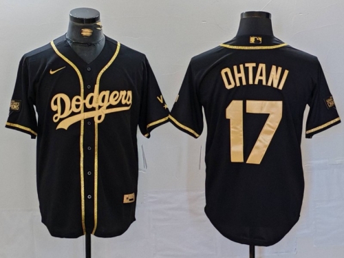 Men's Los Angeles Dodgers #17 Shohei Ohtani Black Gold World Series Champions Cool Base Stitched Jersey