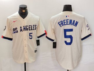 Men's Los Angeles Dodgers #5 Freddie Freeman Number Cream 2024 City Connect Limited Stitched Jerseys