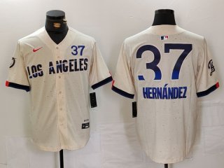 Men's Los Angeles Dodgers #37 Teoscar Hernandez Cream 2024 City Connect Limited Stitched Jersey