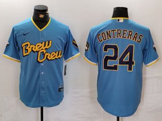 Men's Milwaukee Brewers #24 William Contreras Blue 2022 City Connect Cool Base Stitched Jersey