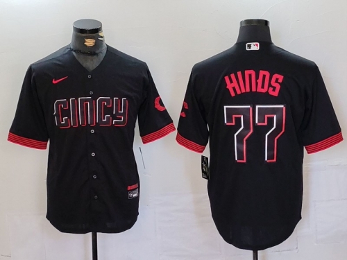 Men's Cincinnati Reds #77 Rece Hinds Black 2023 City Connect Cool Base Stitched Jersey