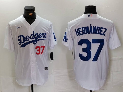 Men's Los Angeles Dodgers #37 Teoscar Hernandez Number White Cool Base Stitched Jersey