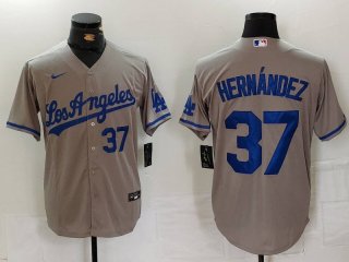 Men's Los Angeles Dodgers #37 Teoscar Hernandez Number Grey With Los Cool Base Stitched Jerseys