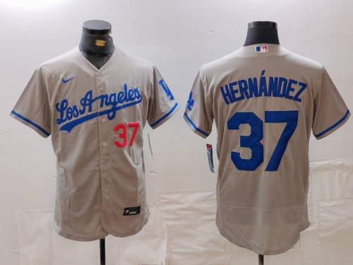 Men's Los Angeles Dodgers #37 Teoscar Hernandez Number Grey With Los Flex Base Stitched Jersey