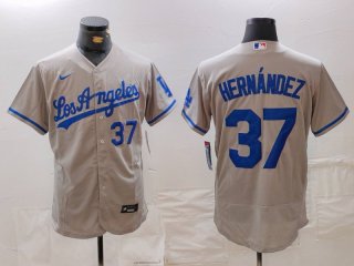 Men's Los Angeles Dodgers #37 Teoscar Hernandez Number Grey With Los Flex Base Stitched Jerseys