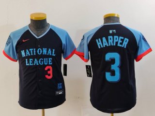 Youth Philadelphia Phillies #3 Bryce Harper Number Navy 2024 All Star Limited Stitched Jersey