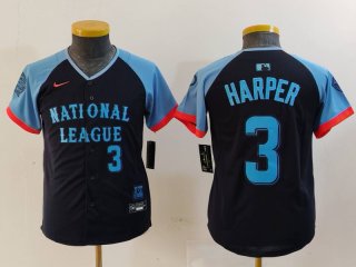 Youth Philadelphia Phillies #3 Bryce Harper Number Navy 2024 All Star Limited Stitched Jerseys