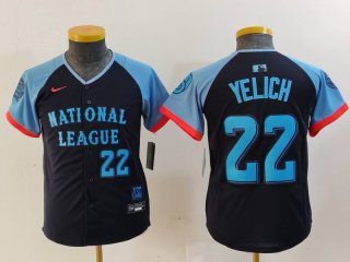 Youth Milwaukee Brewers #22 Christian Yelich Number Navy 2024 All Star Limited Stitched Jerseys