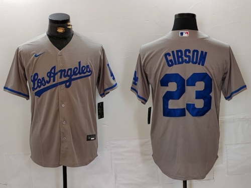 Men's Los Angeles Dodgers #23 Kirk Gibson Grey With los Cool Base Stitched Jersey