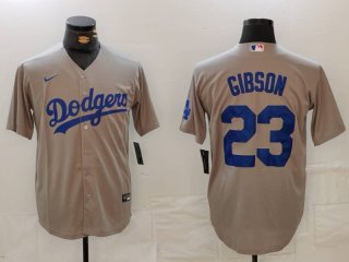 Men's Los Angeles Dodgers #23 Kirk Gibson Grey Cool Base Stitched Jersey