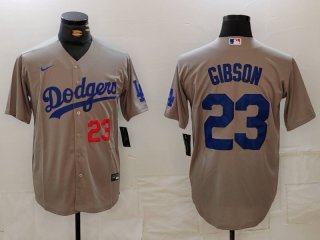 Men's Los Angeles Dodgers #23 Kirk Gibson Number Grey Cool Base Stitched Jersey