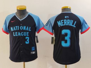 Youth San Diego Padres #3 Jackson Merrill Number Navy 2024 All Star Limited Stitched Jersey