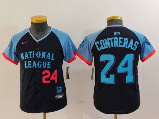 Youth Milwaukee Brewers #24 William Contreras Number Navy 2024 All Star Limited Stitched Jerseys