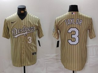 Men's Los Angeles Dodgers #3 Chris Taylor Cream Pinstripe Stitched Cool Base Nike Jerseys