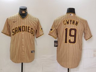 Men's San Diego Padres #19 Tony Gwynn Khaki Team Logo Stitched Cool Base Nike Jersey