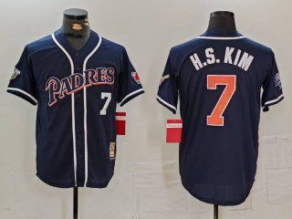 Men's San Diego Padres #7 Ha Seong Kim Navy Player Number Cooperstown Cool Base Jersey