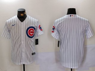 Men's Chicago Cubs Blank White With Patch Stitched Cool Base Nike Jersey