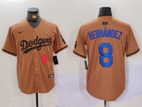 Men's Los Angeles Dodgers #8 Kike Hernandez Number Olive Cool Base Limited Stitched Jersey