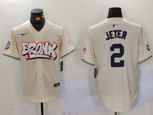 Men's New York Yankees #2 Derek Jeter Cream Limited Stitched Baseball Jersey