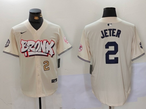 Men's New York Yankees #2 Derek Jeter Cream Limited Stitched Baseball Jerseys