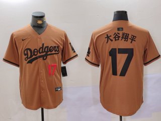 Men's Los Angeles Dodgers #17 太谷翔平 Brown Cool Base Stitched Baseball Jersey