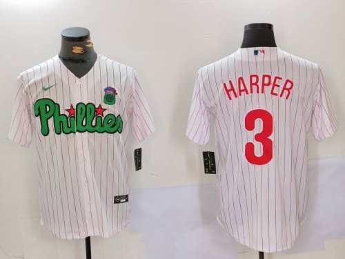 Men's Philadelphia Phillies #3 Bryce Harper White Green Cool Base Stitched Jersey