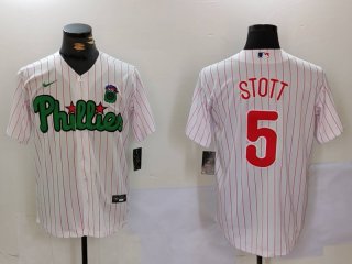 Men's Philadelphia Phillies #5 Bryson Stott White Green Cool Base Stitched Jersey